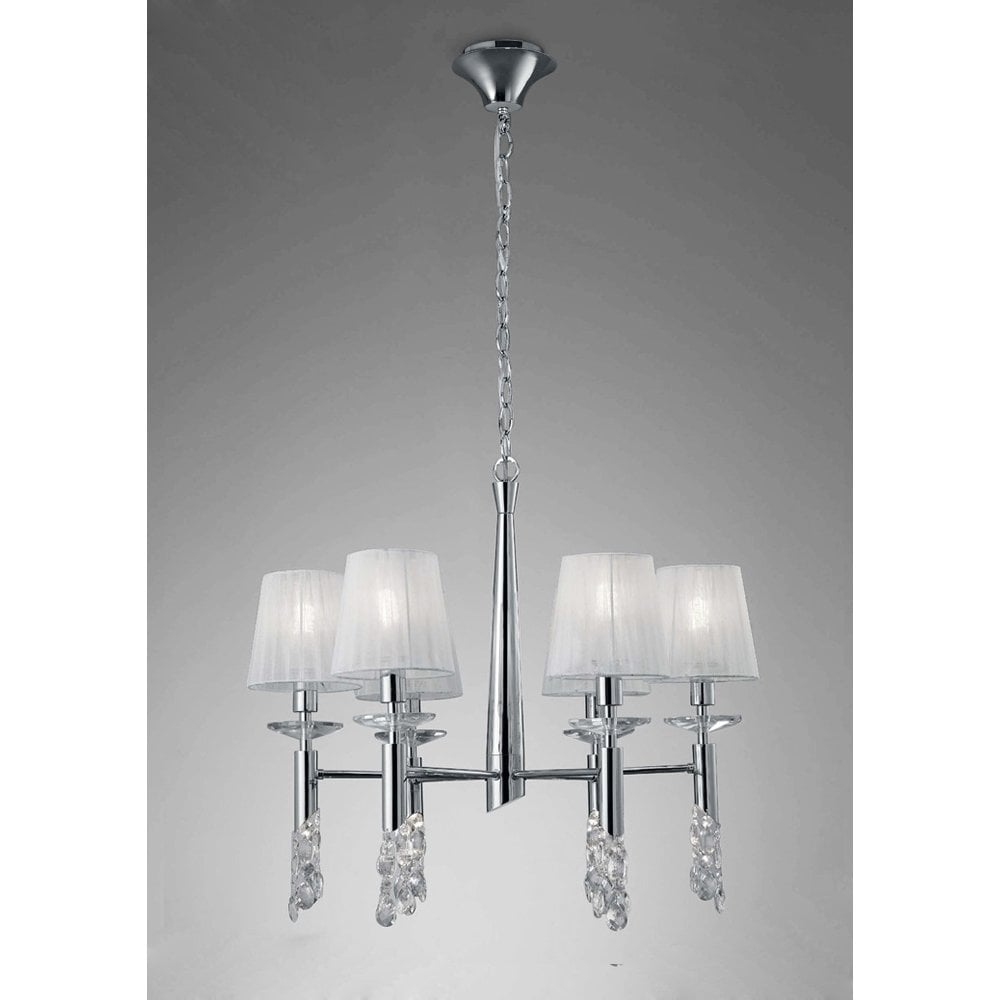 Tiffany Pendant 6+6 Light E14+G9, Polished Chrome With White Shades & Clear Crystal