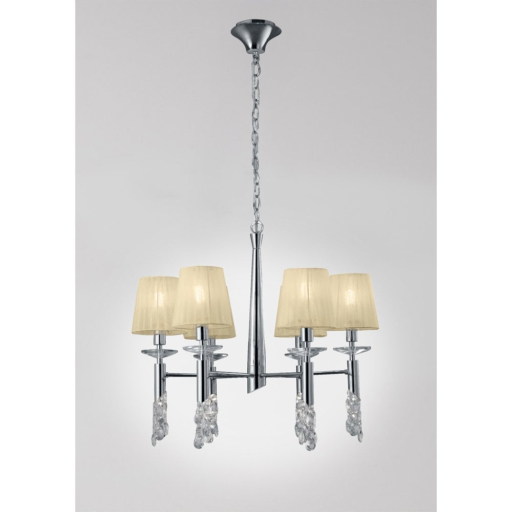 M3851 Tiffany Pendant 6+6 Light E14+G9, Polished Chrome With Cream Shades & Clear Crystal