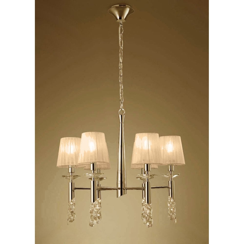 Tiffany Pendant 6+6 Light E14+G9, French Gold With Soft Bronze Shades & Clear Crystal