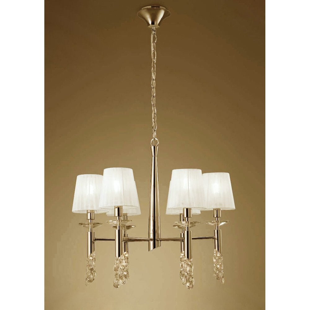 M3851FG Tiffany Pendant 6+6 Light E14+G9, French Gold With White Shades & Clear Crystal