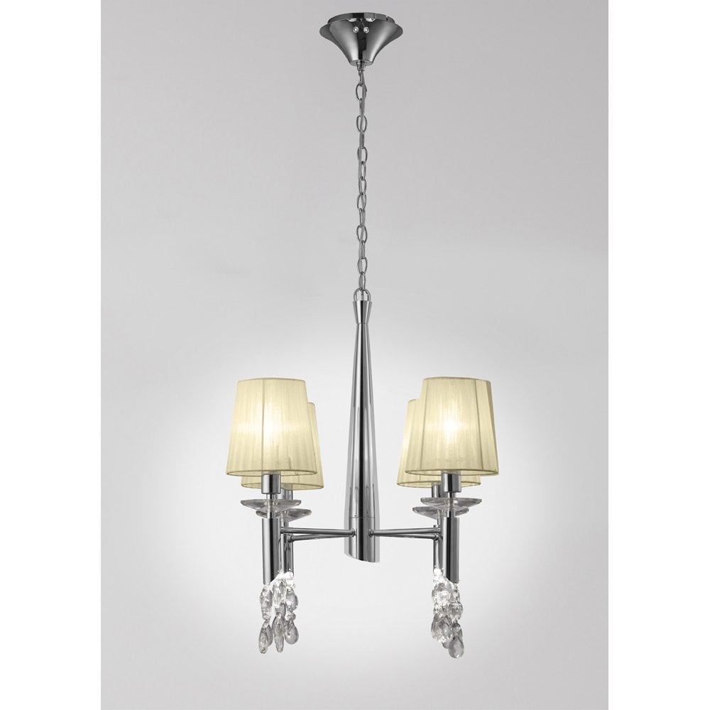 M3852 Tiffany Pendant 4+4 Light E14+G9, Polished Chrome With Cream Shades & Clear Crystal