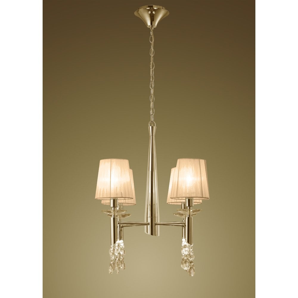 Tiffany Pendant 4+4 Light E14+G9, French Gold With Soft Bronze Shades & Clear Crystal