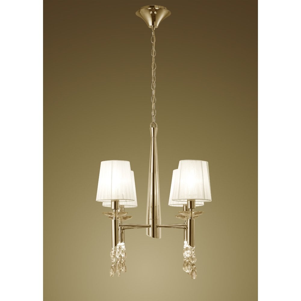 M3852FG Tiffany Pendant 4+4 Light E14+G9, French Gold With White Shades & Clear Crystal