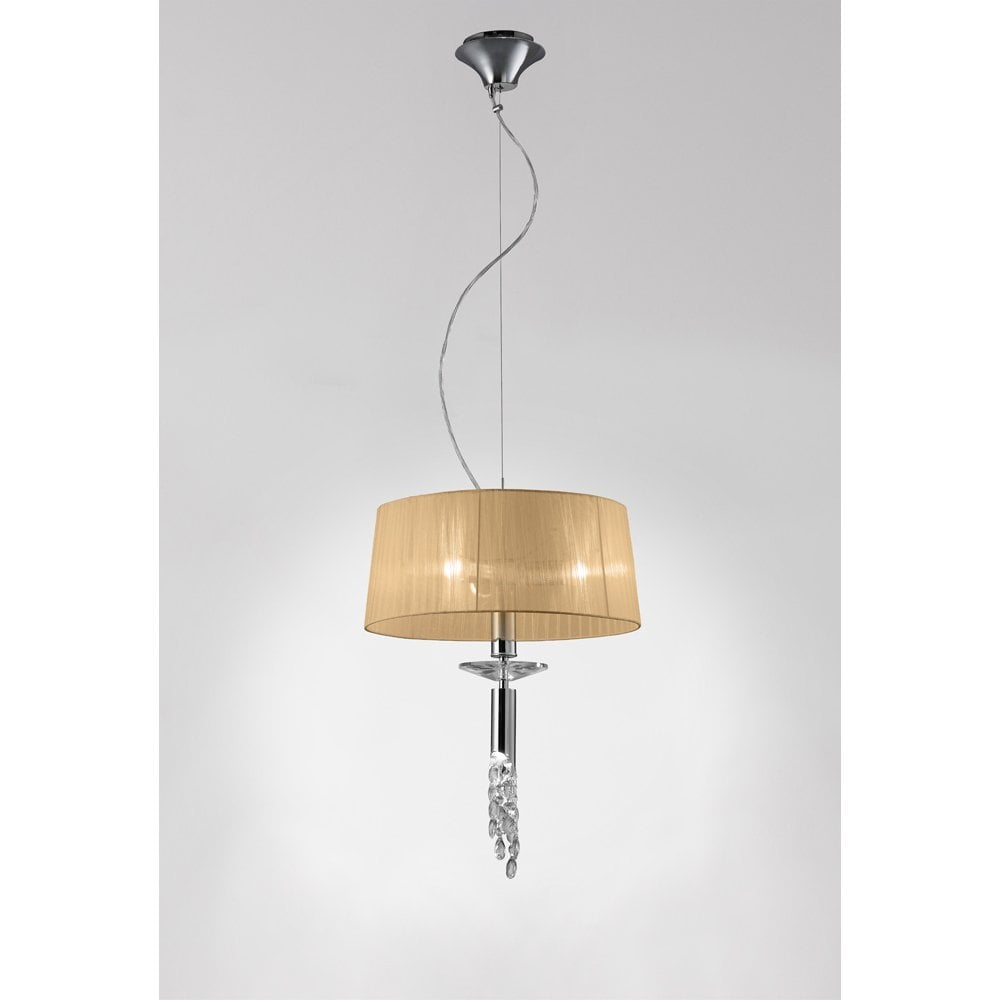 Tiffany Pendant 3+1 Light E27+G9, Polished Chrome With Soft Bronze Shade & Clear Crystal