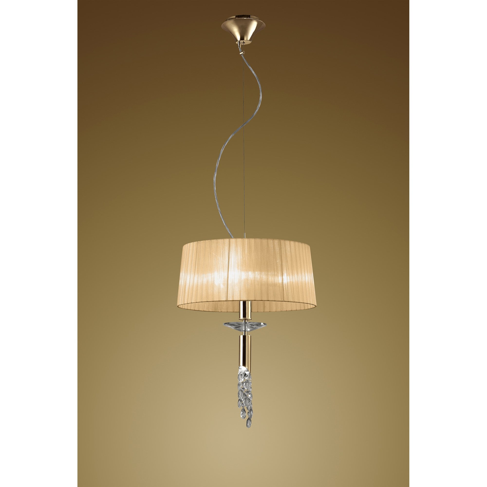 Tiffany Pendant 3+1 Light E27+G9, French Gold With Soft Bronze Shade & Clear Crystal