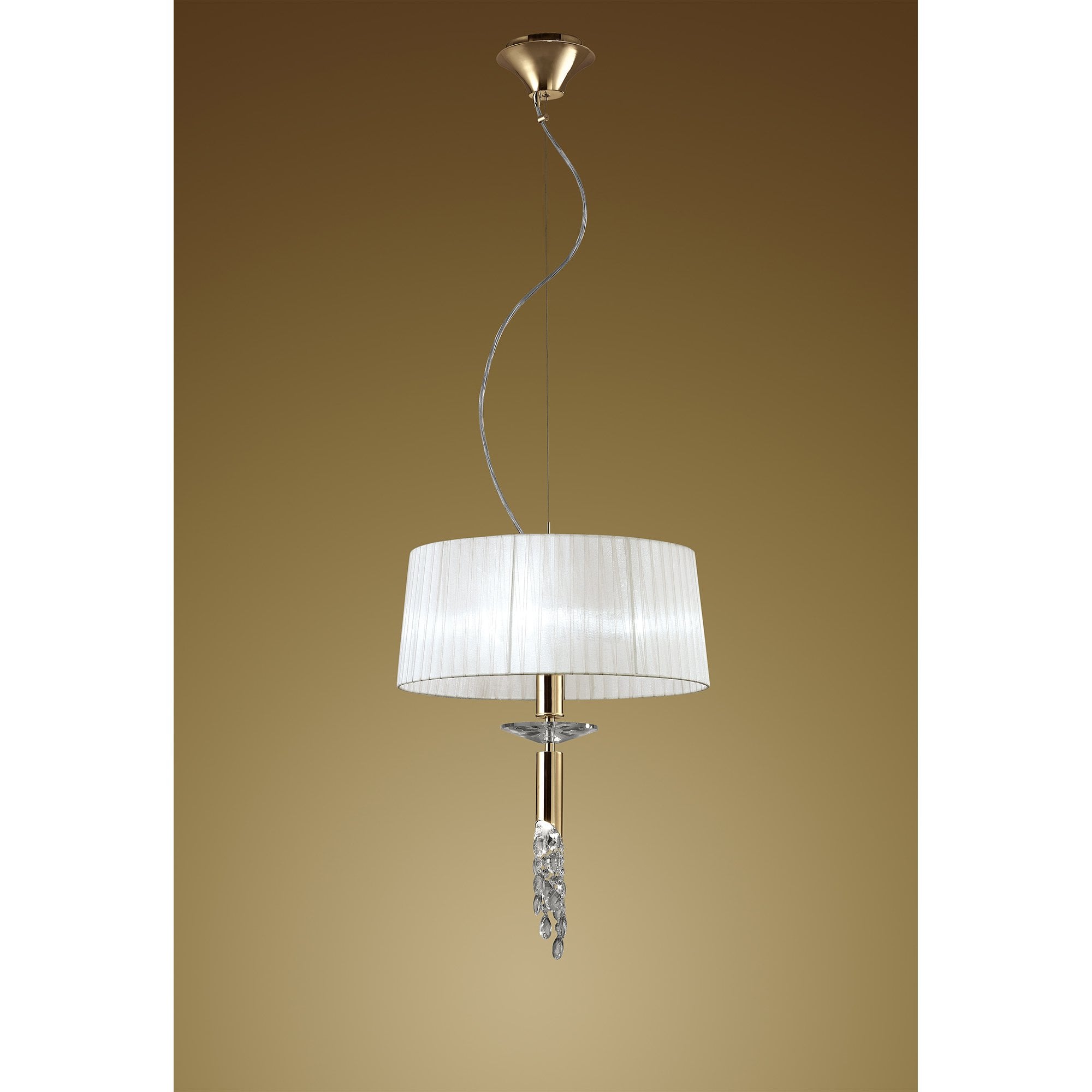 M3858FG Tiffany Pendant 3+1 Light E27+G9, French Gold With White Shade & Clear Crystal