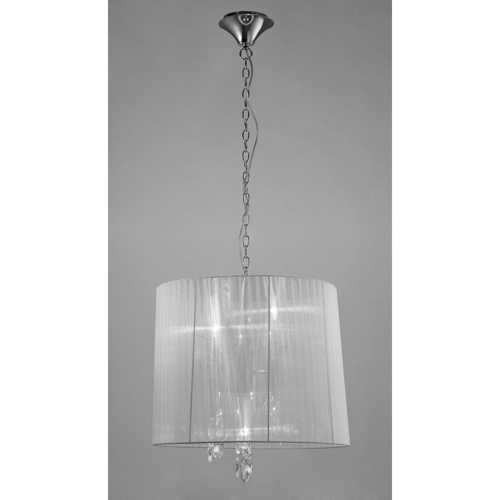 Tiffany Pendant 3+3 Light E14+G9, Polished Chrome With White Shade & Clear Crystal