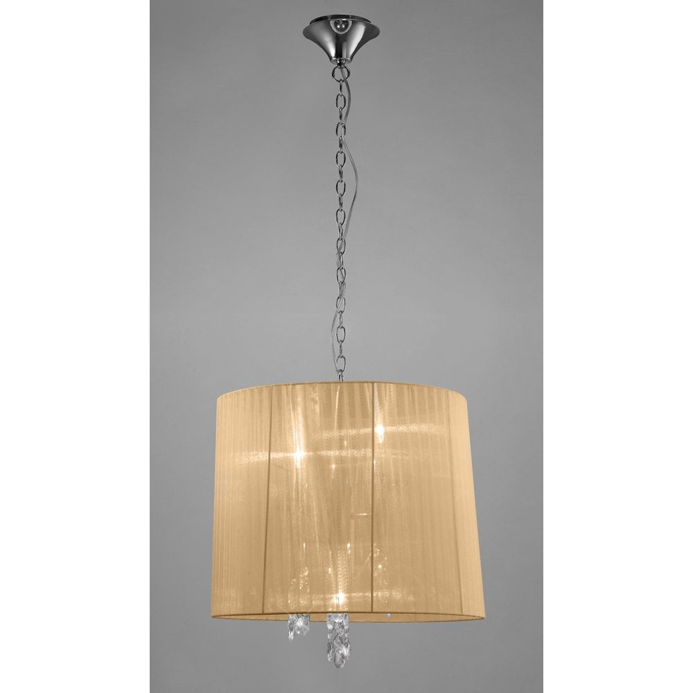 Tiffany Pendant 3+3 Light E14+G9, Polished Chrome With Soft Bronze Shade & Clear Crystal