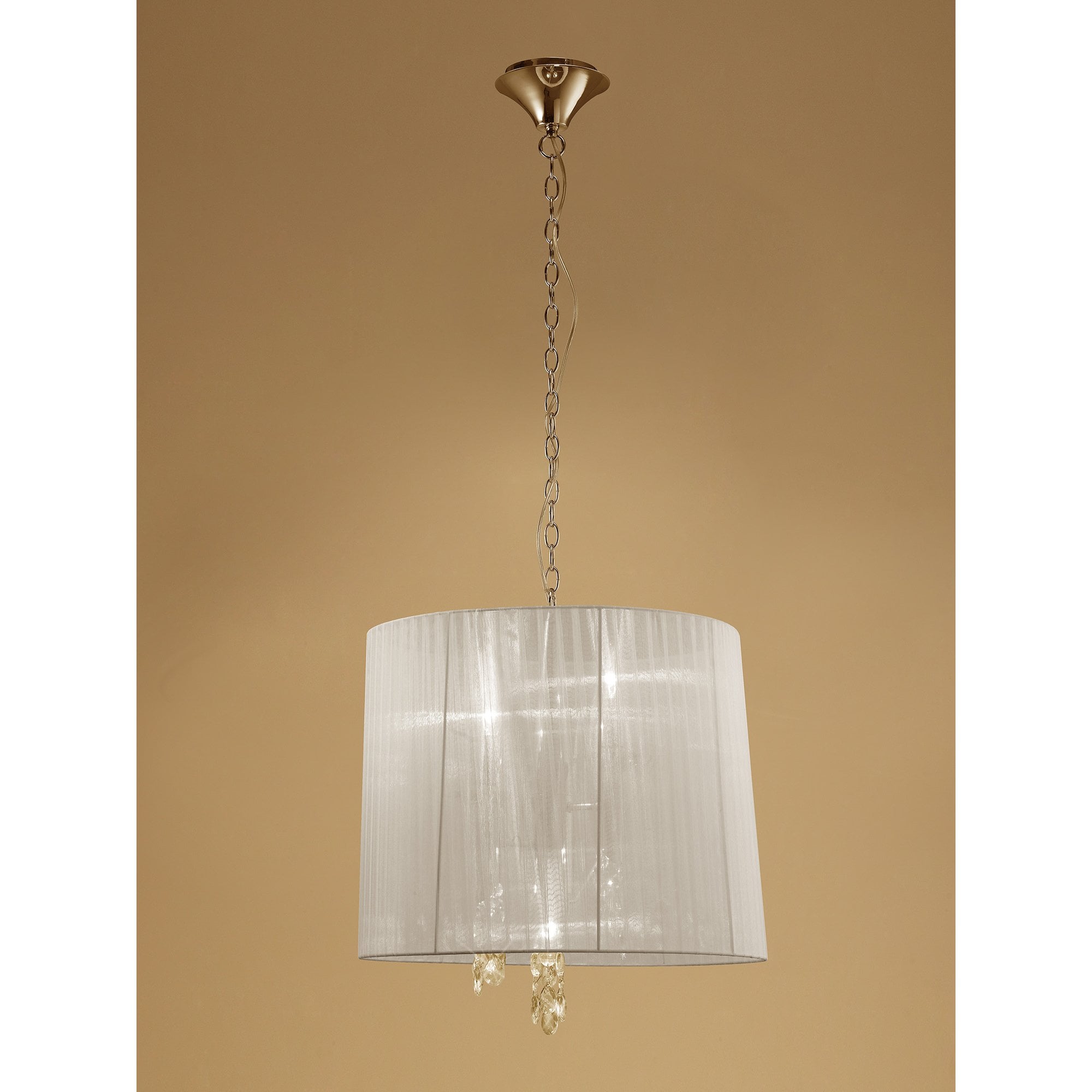 Tiffany Pendant 3+3 Light E14+G9, French Gold With Cream Shade & Clear Crystal