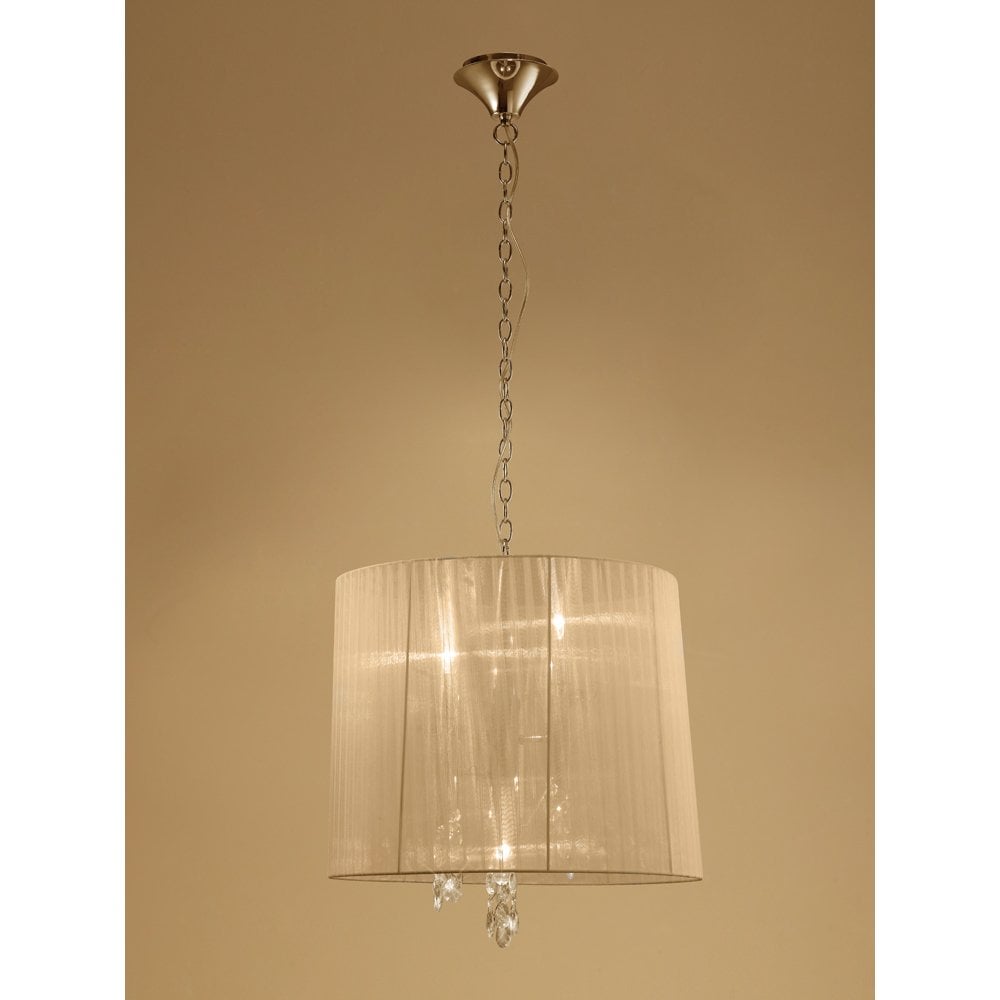 Tiffany Pendant 3+3 Light E14+G9, French Gold With Soft Bronze Shade & Clear Crystal