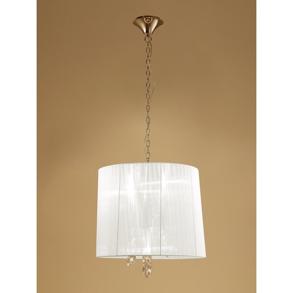 M3860FG Tiffany Pendant 3+3 Light E14+G9, French Gold With White Shade & Clear Crystal