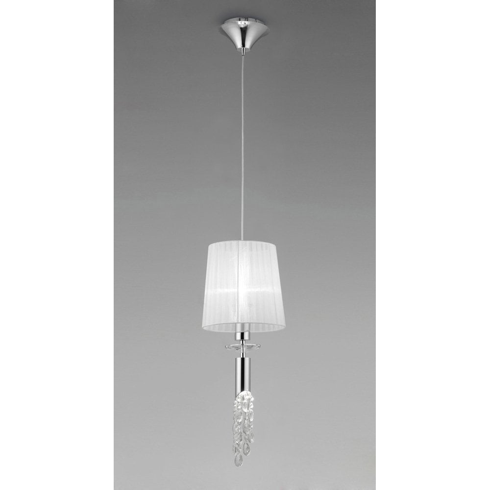 Tiffany Pendant 1+1 Light E27+G9, Polished Chrome With White Shade & Clear Crystal