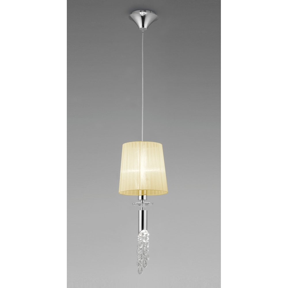 M3861 Tiffany Pendant 1+1 Light E27+G9, Polished Chrome With Cream Shade & Clear Crystal