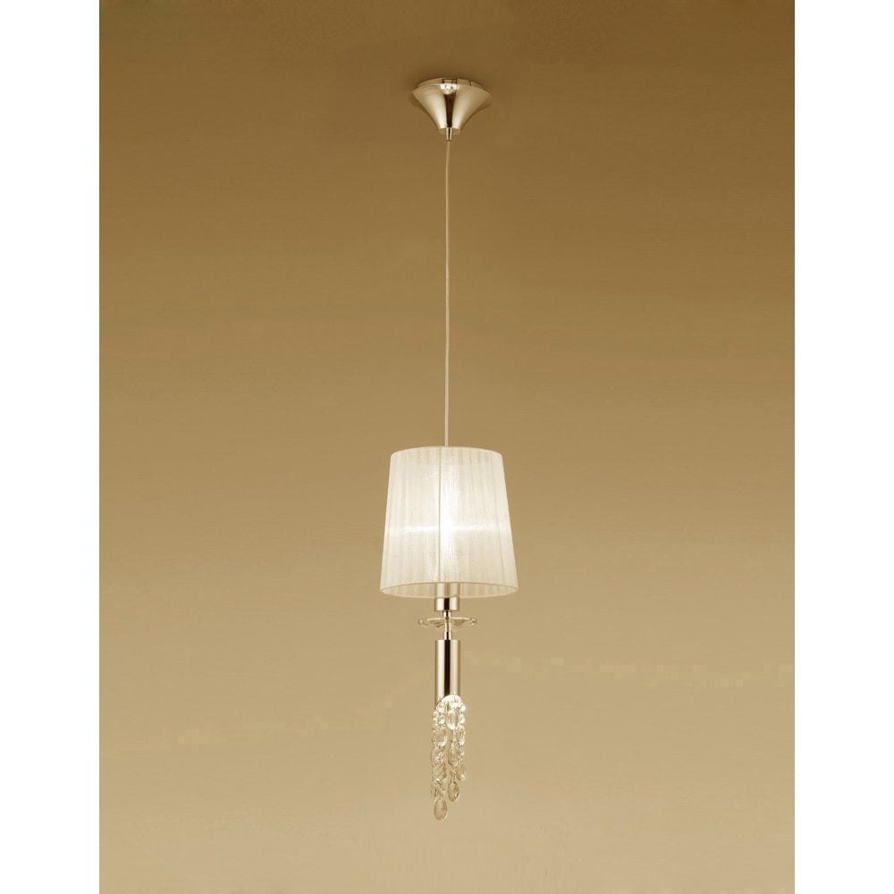 Tiffany Pendant 1+1 Light E27+G9, French Gold With Cream Shade & Clear Crystal