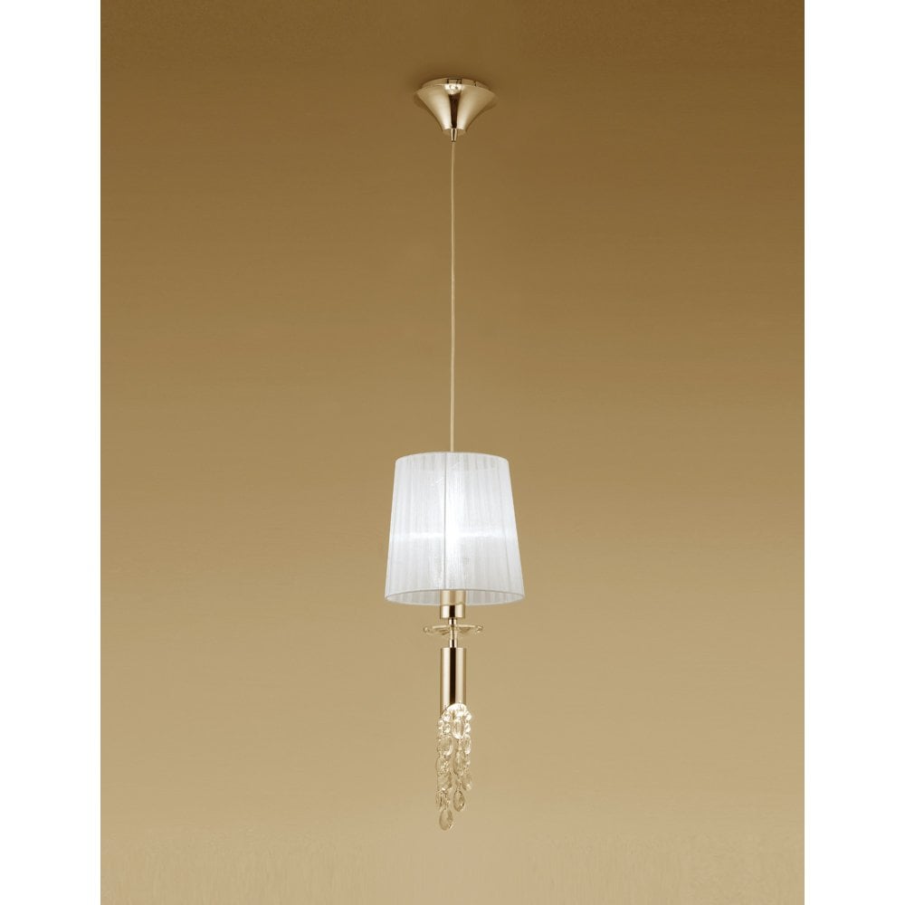 M3861FG Tiffany Pendant 1+1 Light E27+G9, French Gold With White Shade & Clear Crystal