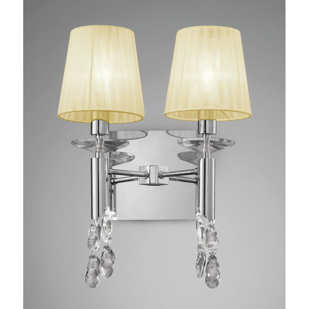 M3863/S Tiffany Wall Lamp Switched 2+2 Light E14+G9, Polished Chrome With Cream Shades & Clear Crystal