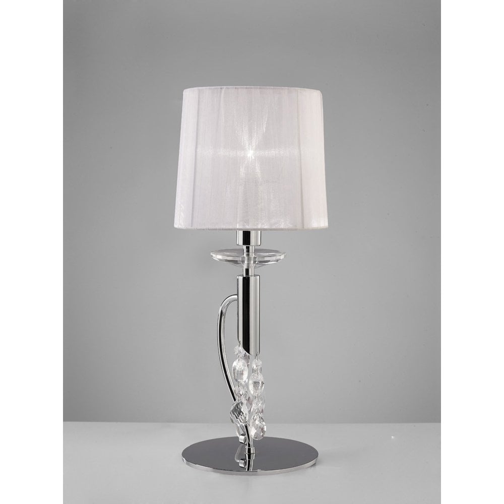 Tiffany Table Lamp 1+1 Light E14+G9, Polished Chrome With White Shade & Clear Crystal