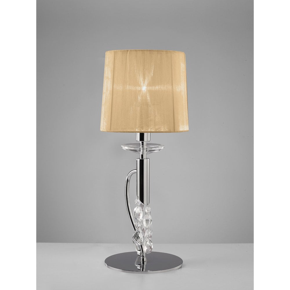 Tiffany Table Lamp 1+1 Light E14+G9, Polished Chrome With Soft Bronze Shade & Clear Crystal