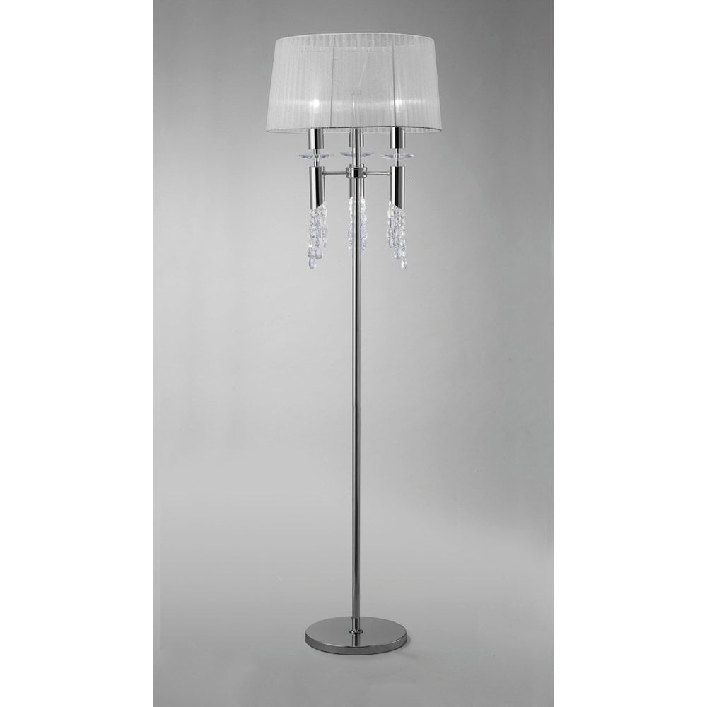 Tiffany Floor Lamp 3+3 Light E27+G9, Polished Chrome With White Shade & Clear Crystal