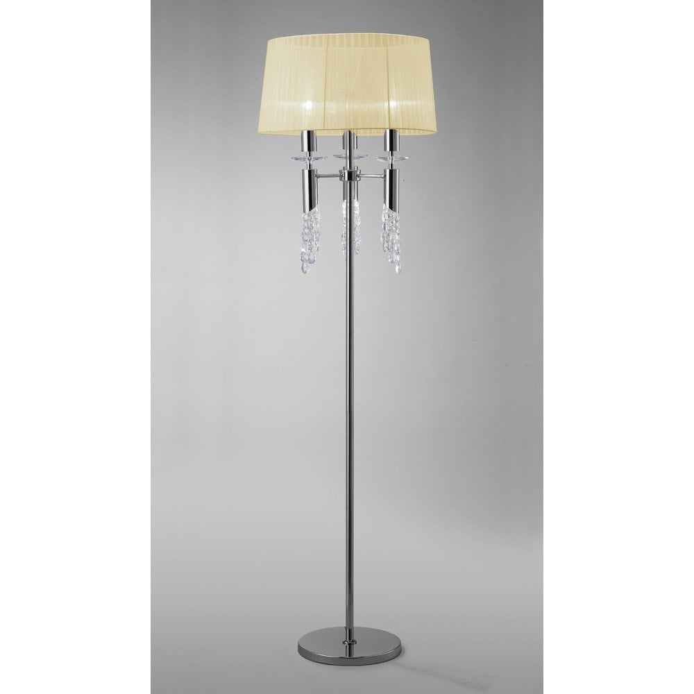 M3869 Tiffany Floor Lamp 3+3 Light E27+G9, Polished Chrome With Cream Shade & Clear Crystal