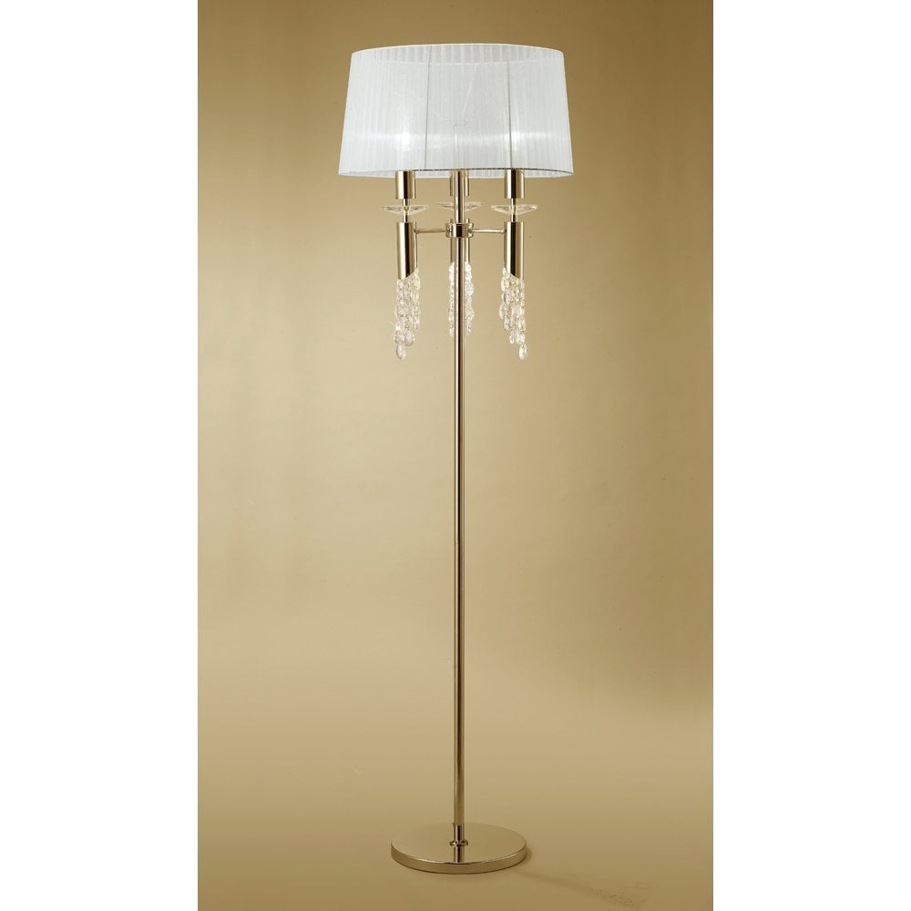 M3869FG Tiffany Floor Lamp 3+3 Light E27+G9, French Gold With White Shade & Clear Crystal