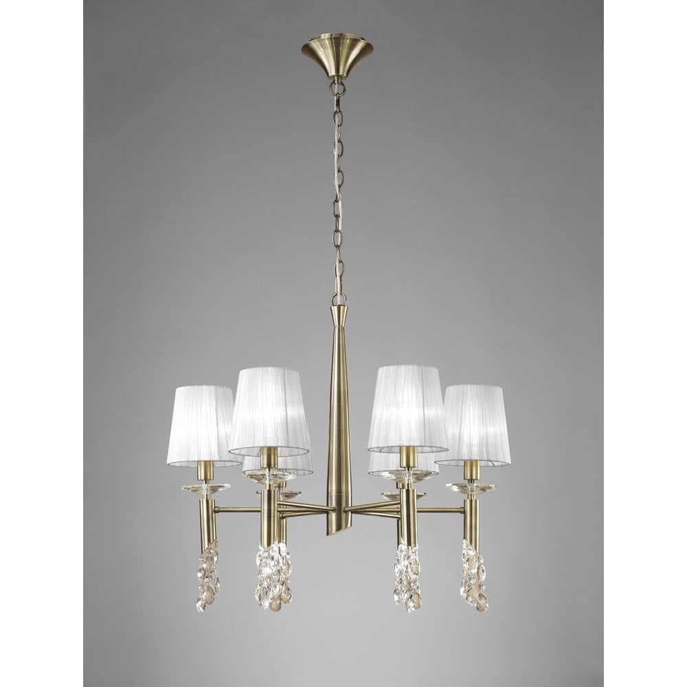 M3871 Tiffany Pendant 6+6 Light E14+G9, Antique Brass With White Shades & Clear Crystal