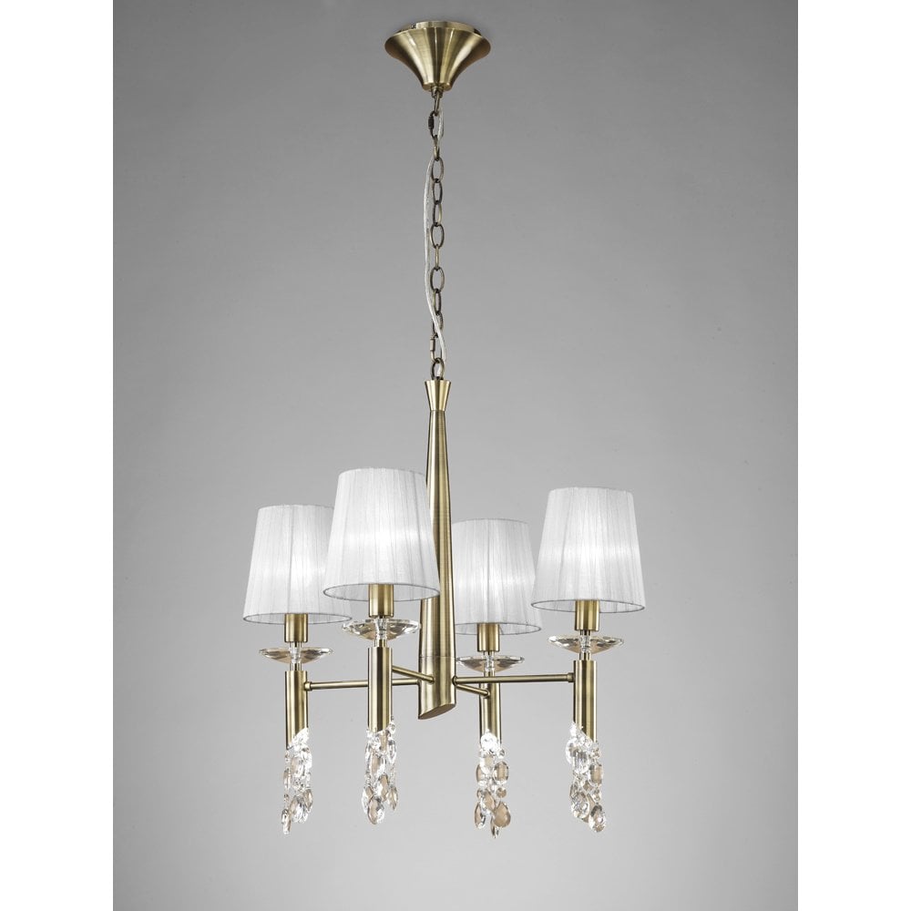 M3872 Tiffany Pendant 4+4 Light E14+G9, Antique Brass With White Shades & Clear Crystal