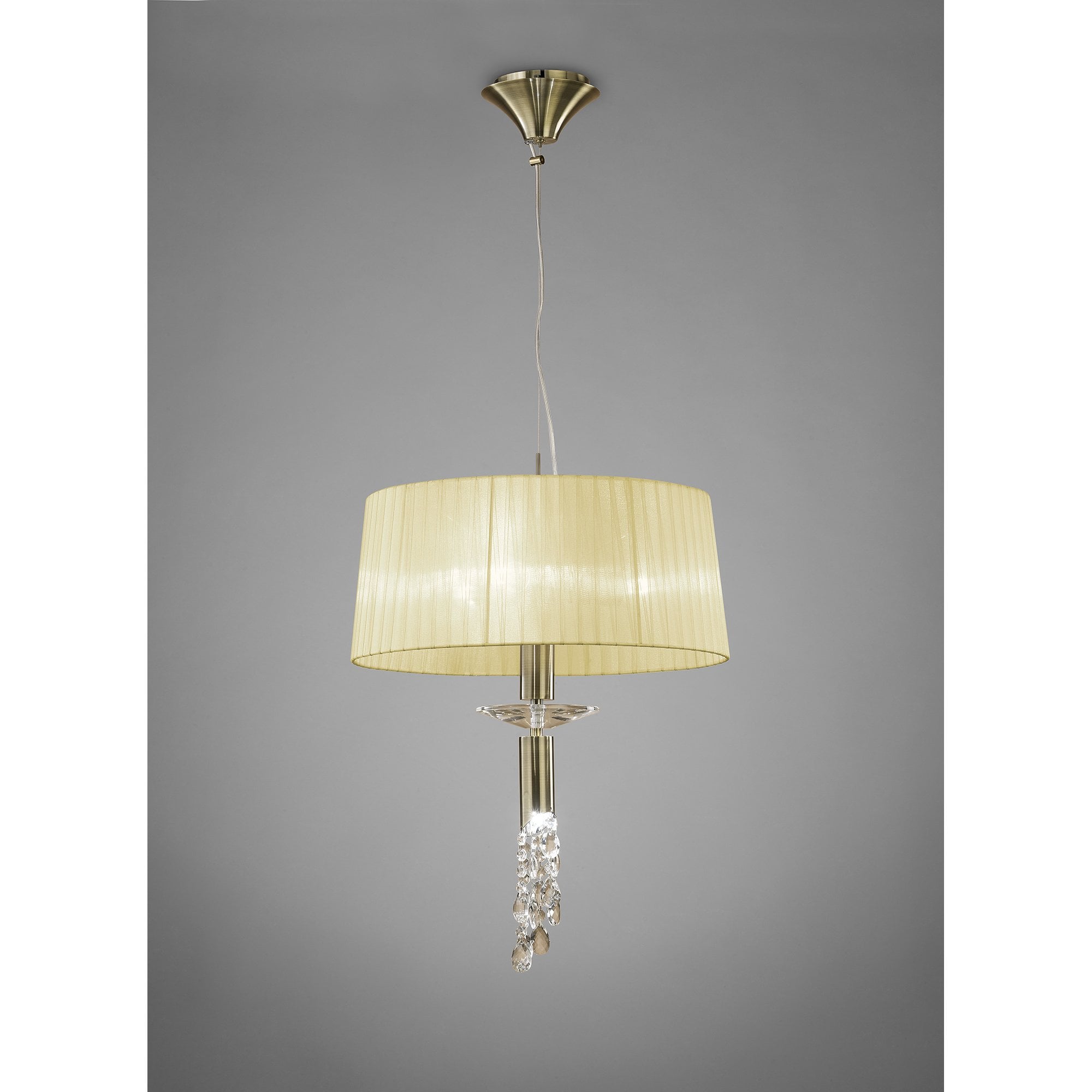 M3878 Tiffany Pendant 3+1 Light E27+G9, Antique Brass With Cream Shade & Clear Crystal