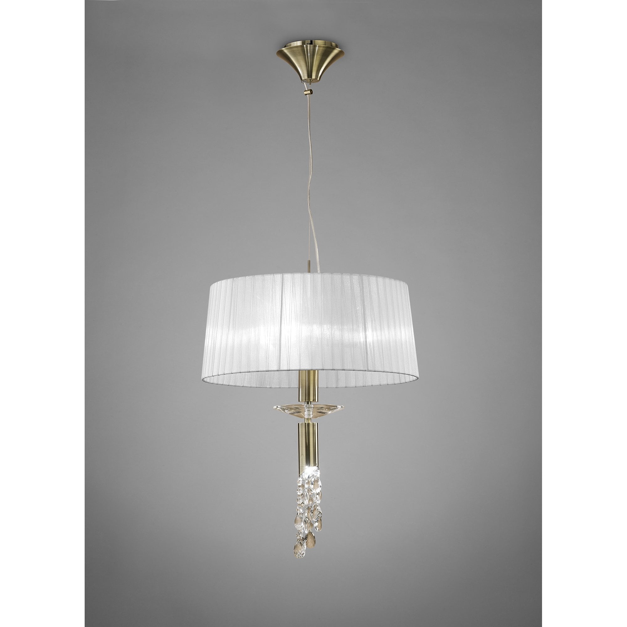 M3878 Tiffany Pendant 3+1 Light E27+G9, Antique Brass With White Shade & Clear Crystal