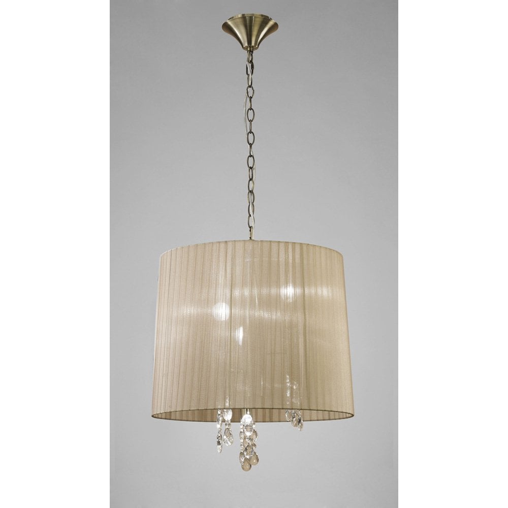 Tiffany Pendant 3+3 Light E14+G9, Antique Brass With Soft Bronze Shade & Clear Crystal