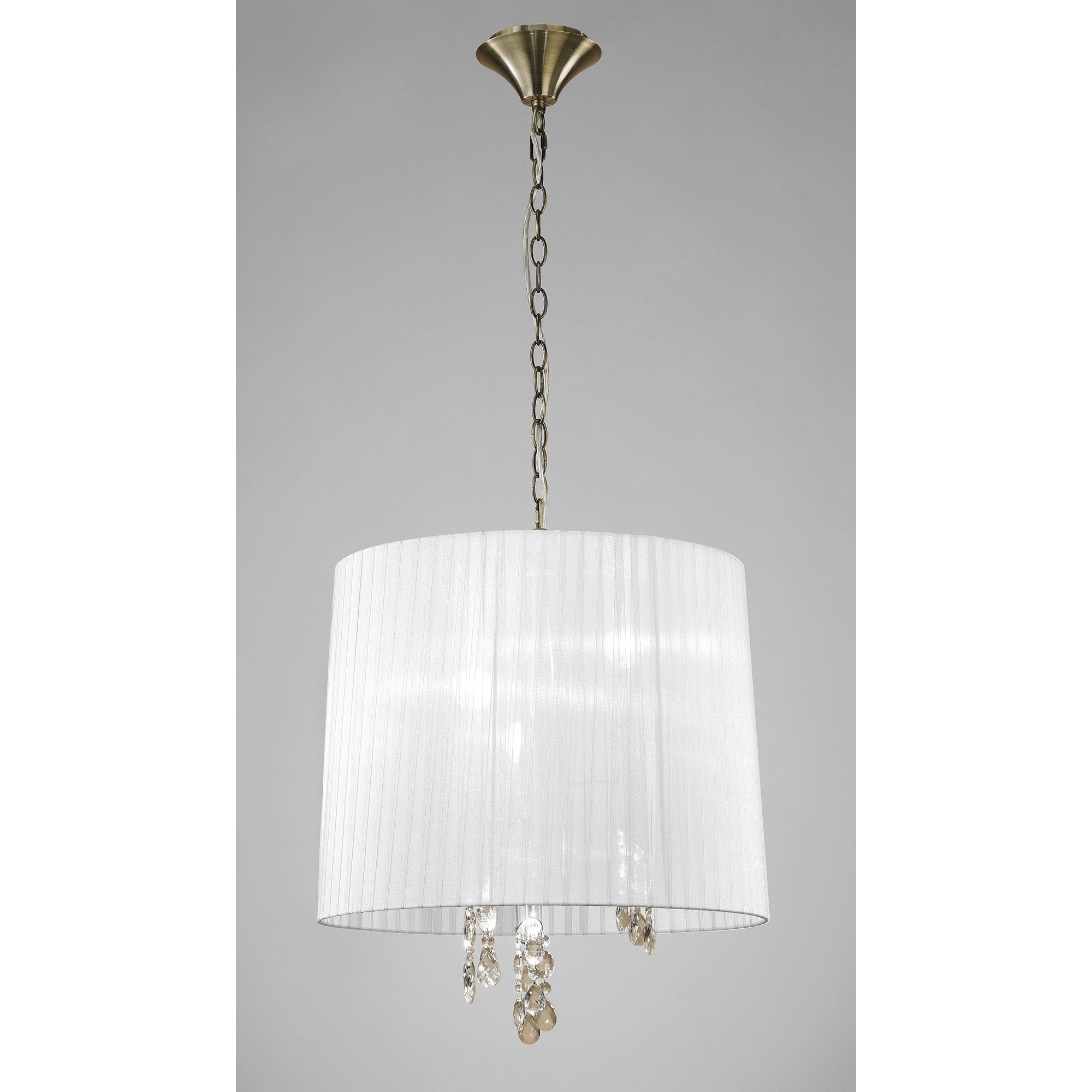 M3880 Tiffany Pendant 3+3 Light E14+G9, Antique Brass With White Shade & Clear Crystal