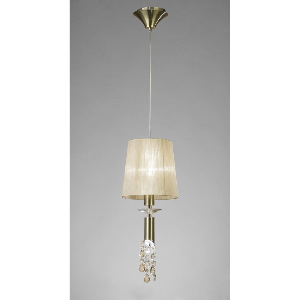 Tiffany Pendant 1+1 Light E27+G9, Antique Brass With Soft Bronze Shade & Clear Crystal