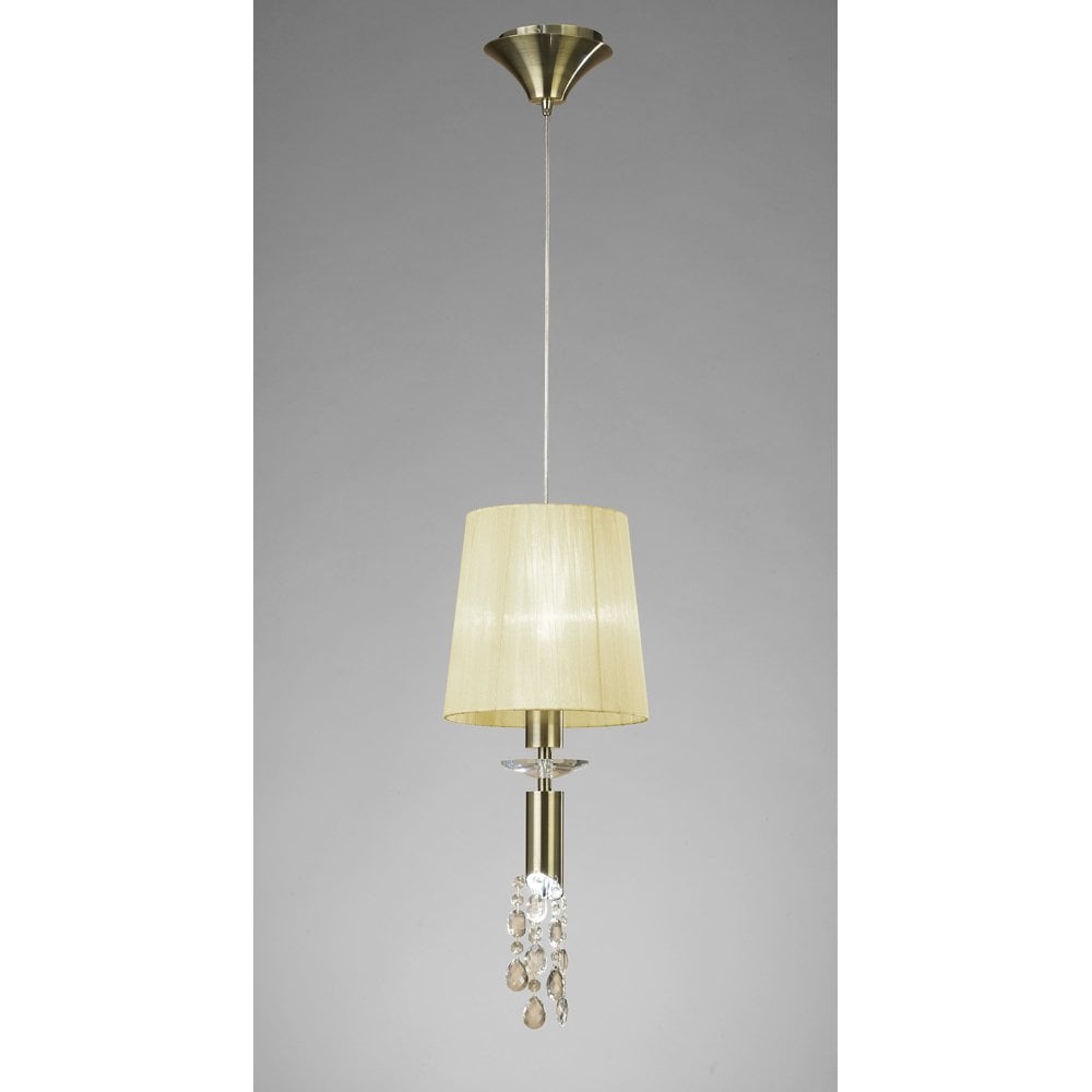 M3881 Tiffany Pendant 1+1 Light E27+G9, Antique Brass With Cream Shade & Clear Crystal