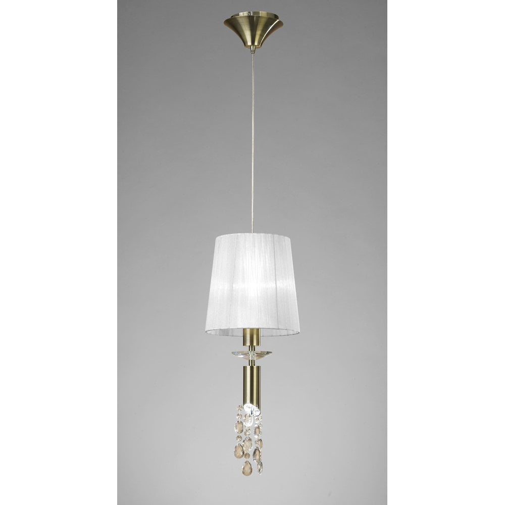 M3881 Tiffany Pendant 1+1 Light E27+G9, Antique Brass With White Shade & Clear Crystal