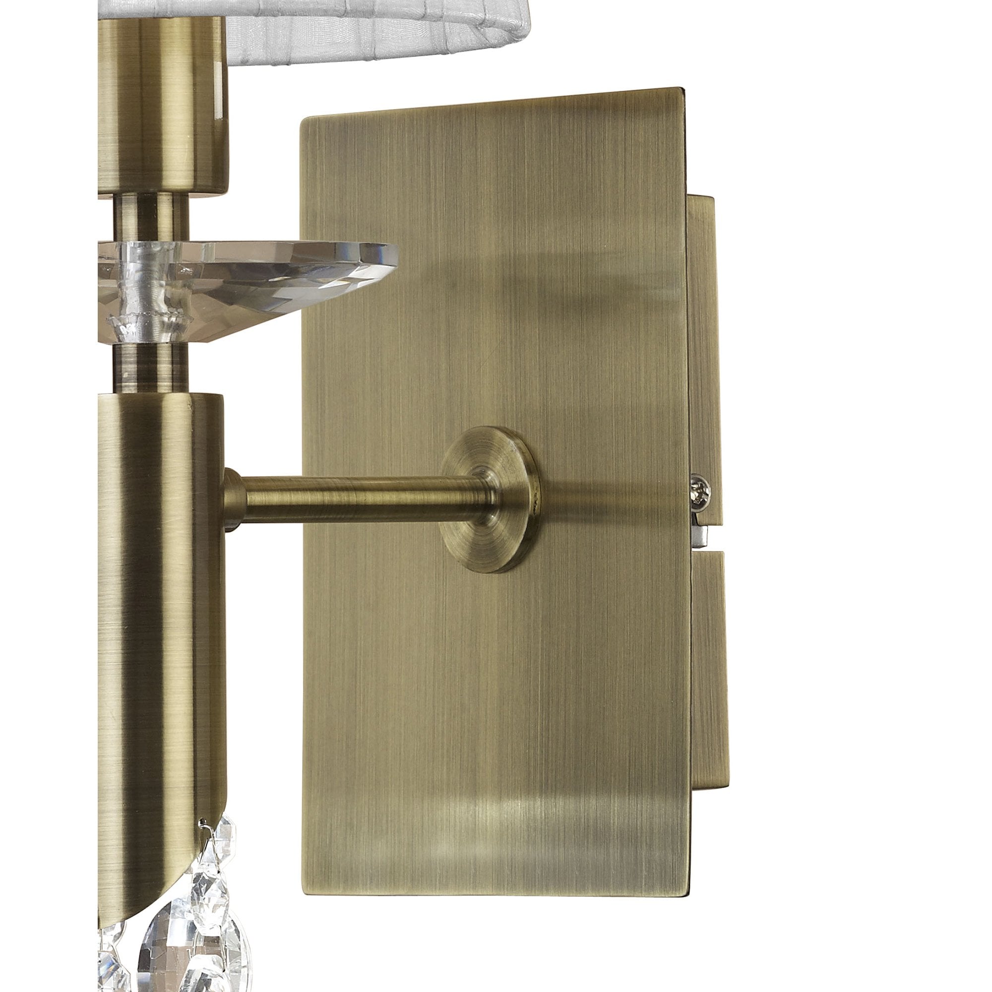 M3884/S Tiffany Wall Lamp Switched 1+1 Light E14+G9, Antique Brass With White Shade & Clear Crystal