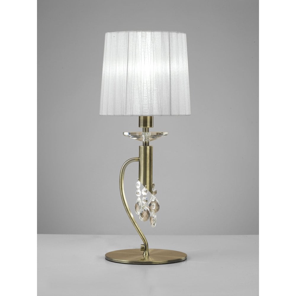 M3888 Tiffany Table Lamp 1+1 Light E14+G9, Antique Brass With White Shade & Clear Crystal