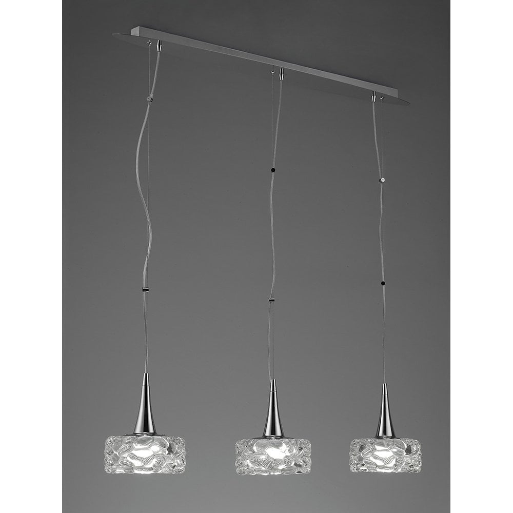 O2 Pendant 3 Light E27 Line Large, Polished Chrome