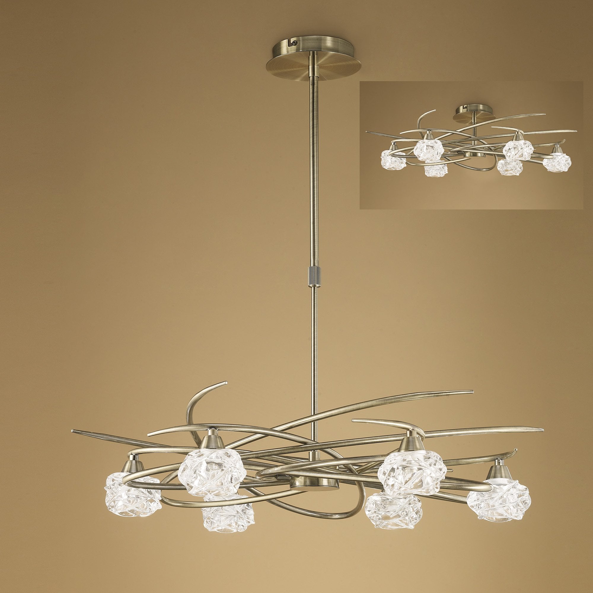 Maremagnum Telescopic Semi Flush Convertible 6 Light G9, Antique Brass