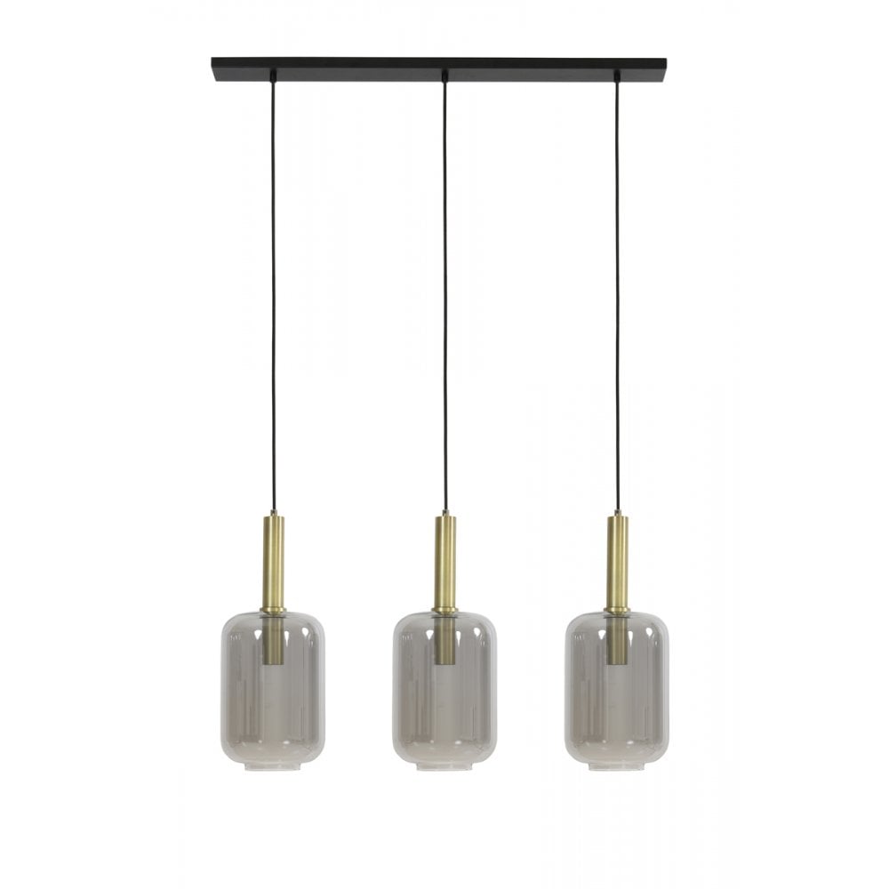 Bronze and Smoked Glass Hanging Lamp Trio, 100x22x32cm, Lekar