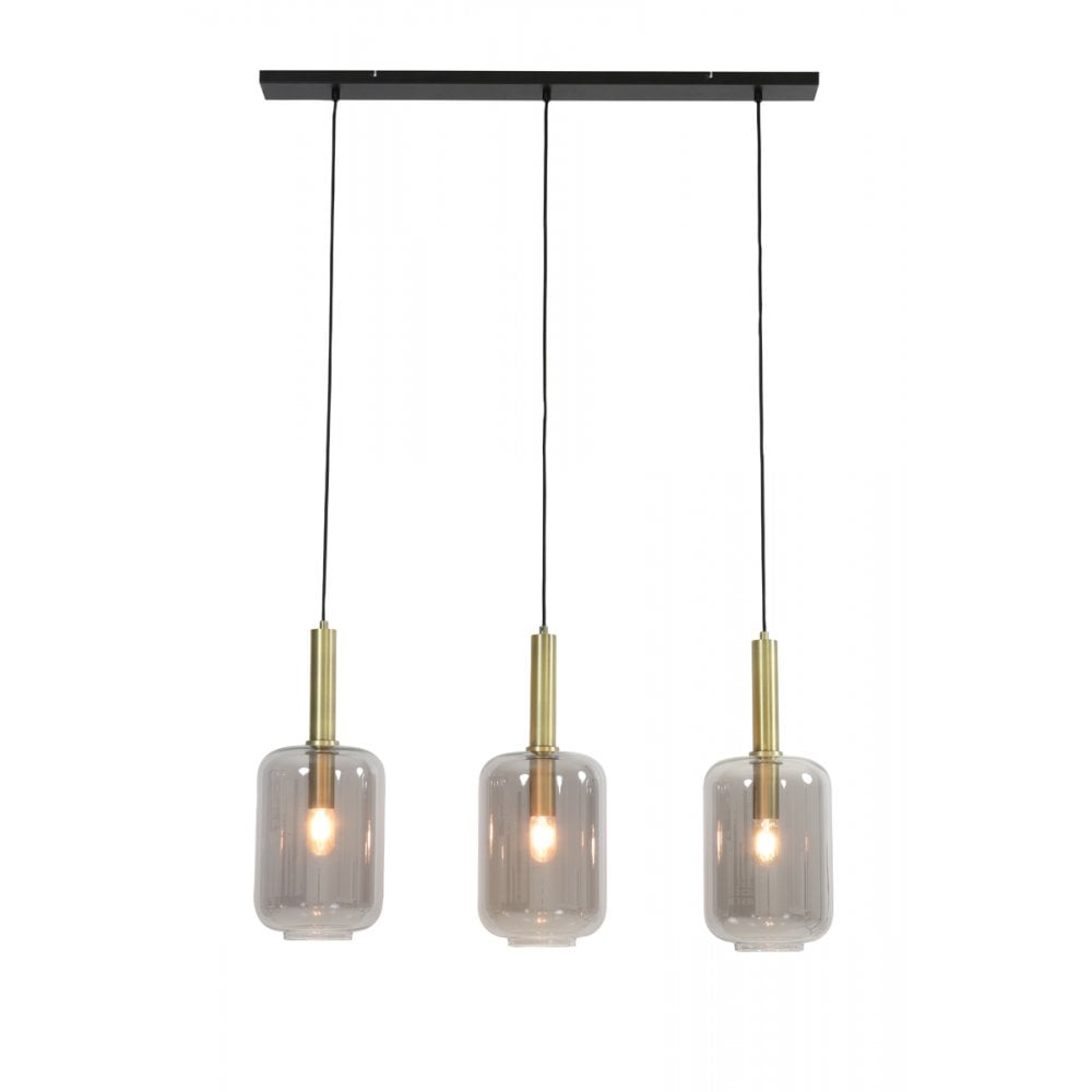 Bronze and Smoked Glass Hanging Lamp Trio, 100x22x32cm, Lekar