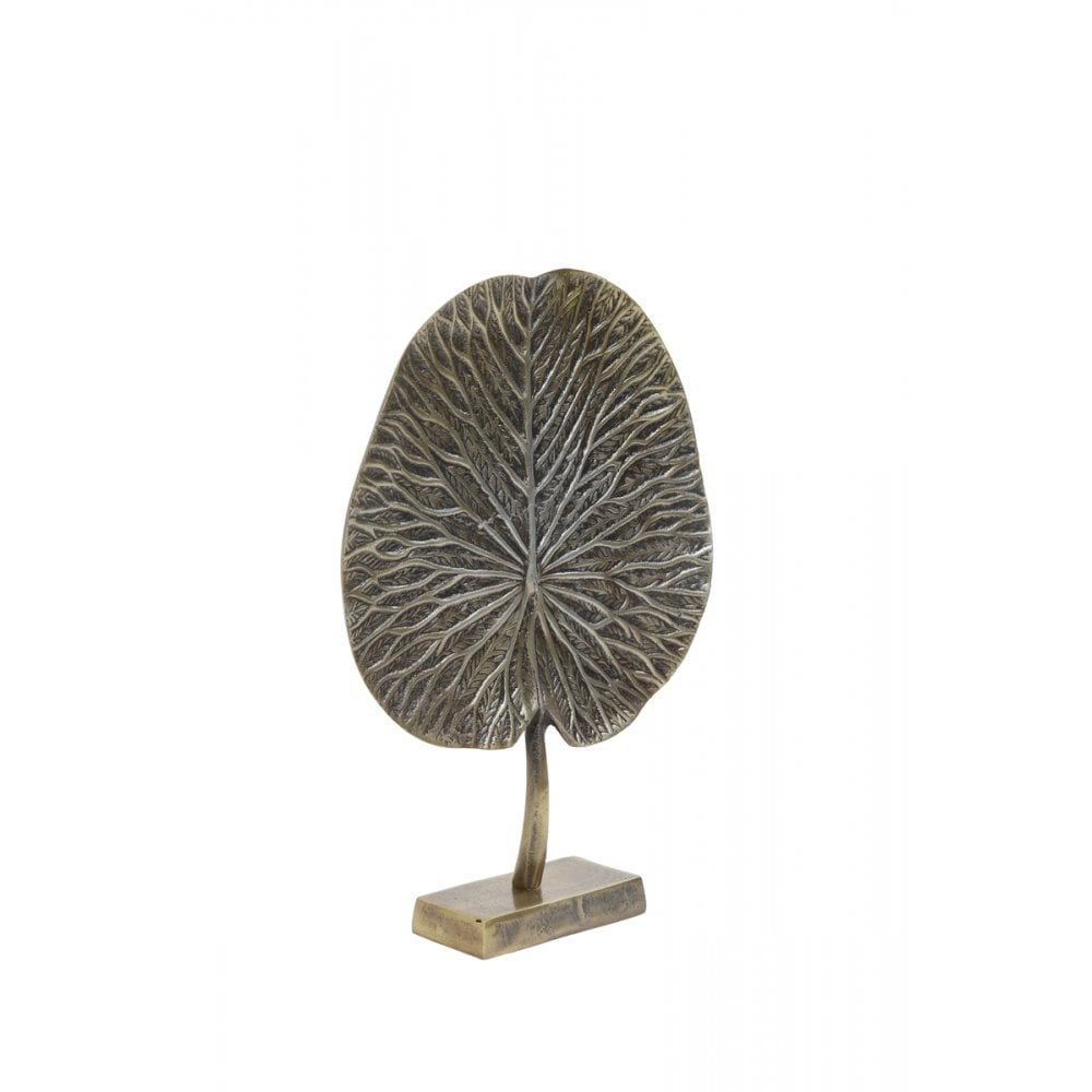 Ornament On Base 25x6.5x34cm Leaf Antique Bronze
