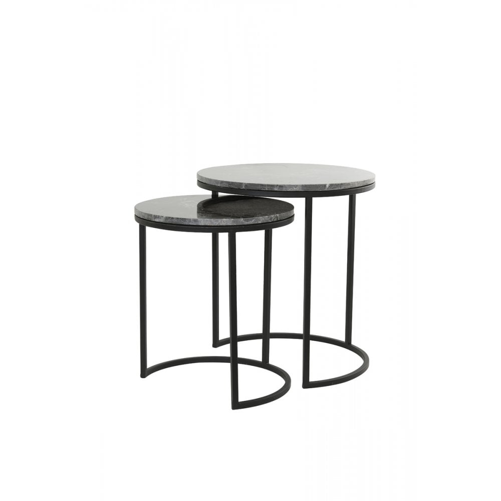 Side Table S/2 41x48+49x53.5cm Alfio Brown Marble+Black