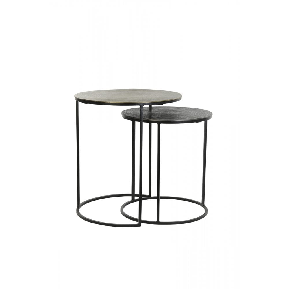 Side Table S/2 41x46+49x52cm Primo Black-Bronze+Mat Black