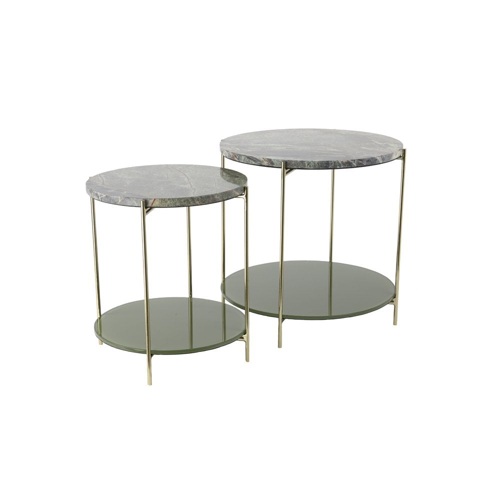 Side Table S/2 42x45+52x50cm Besut Marble Green+Glass