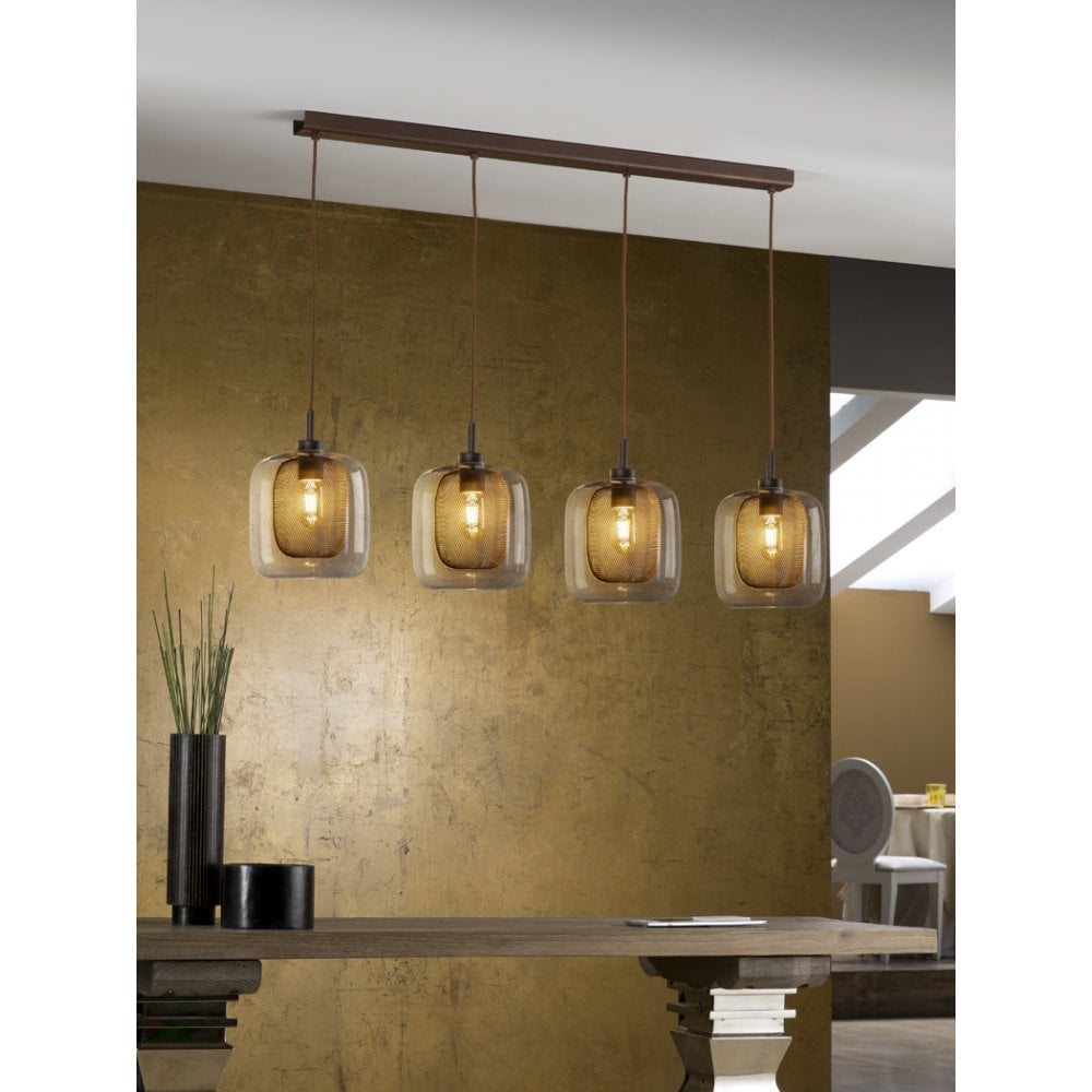 Fox Chocolate Pendant Light with 4 Clear Glass Globes