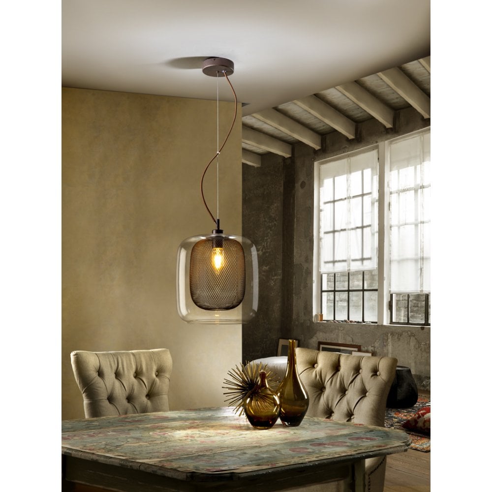 Fox Chocolate Brown Large Pendant Lamp with Netting