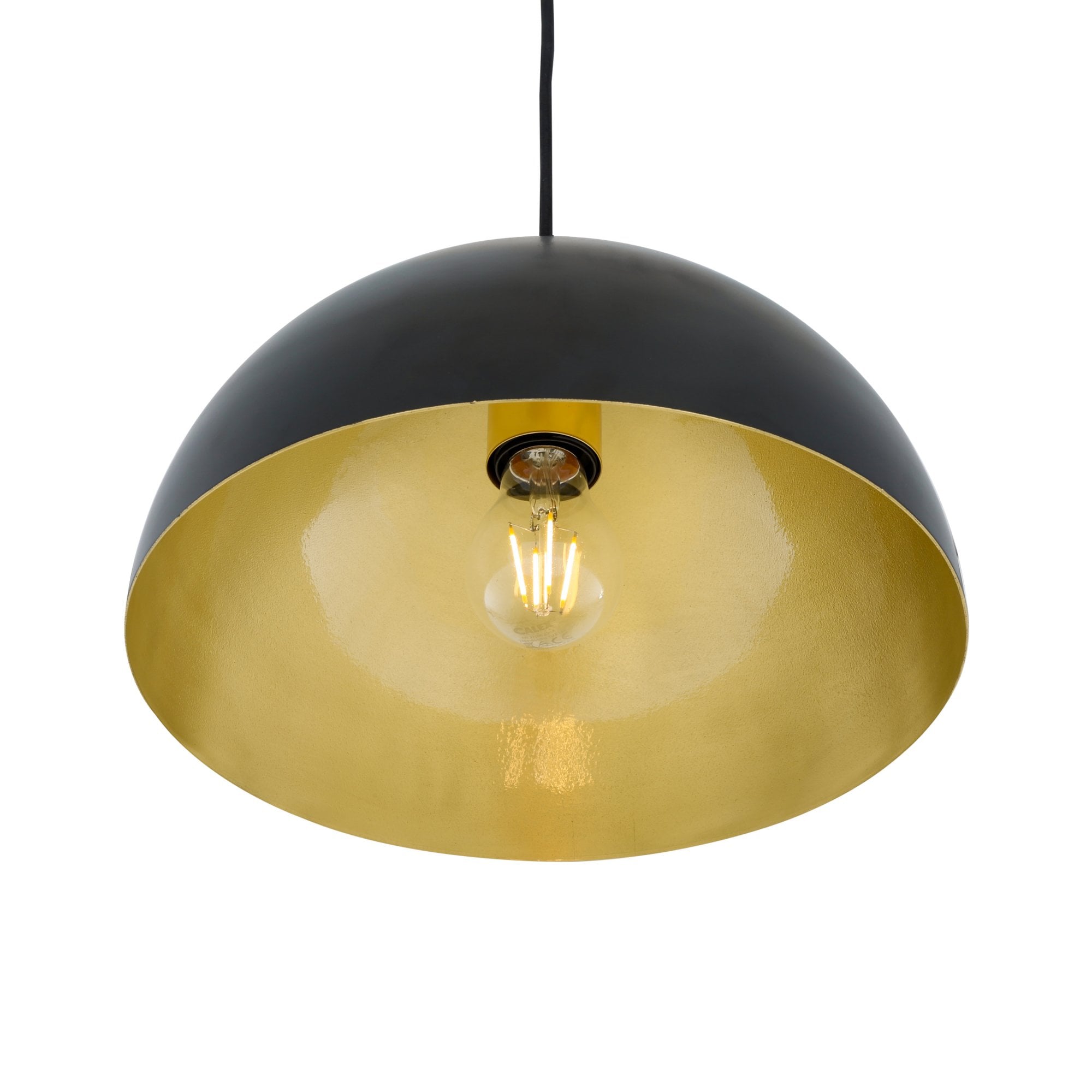 Avon 30cm Pendant, Matt Black, Satin Brass Inner