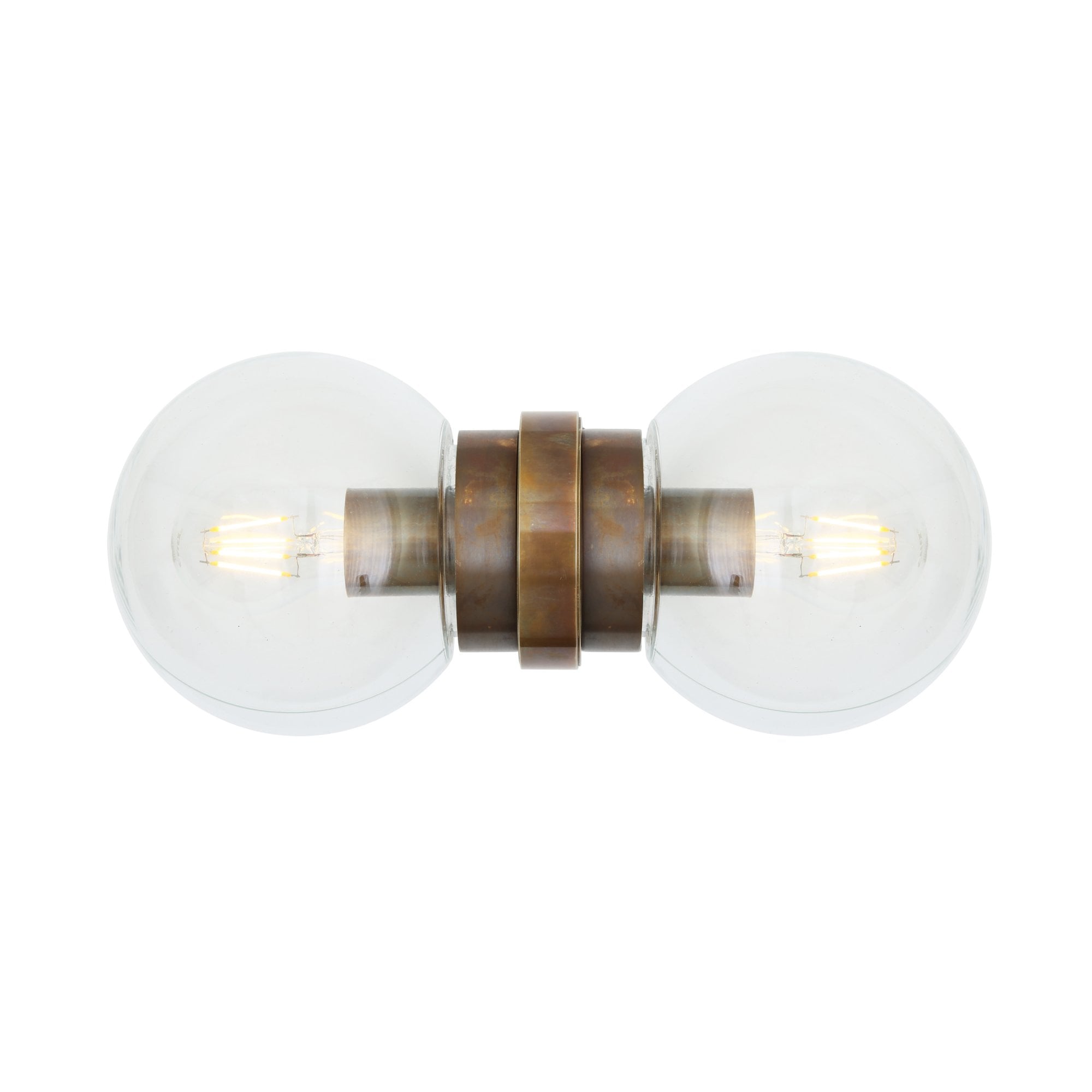 Eske Double Wall Light, Antique Brass, Clear Glass