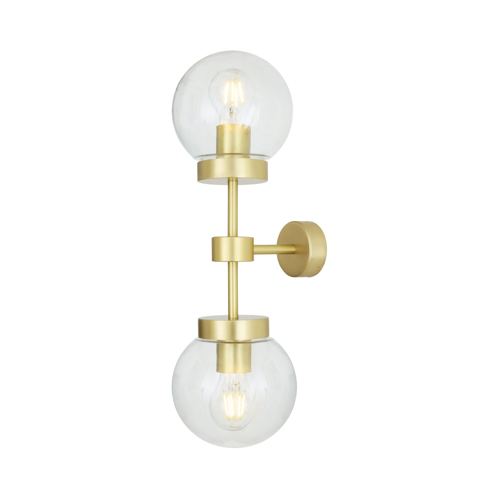 Grange Double Wall Light, Antique Brass, Clear Glass