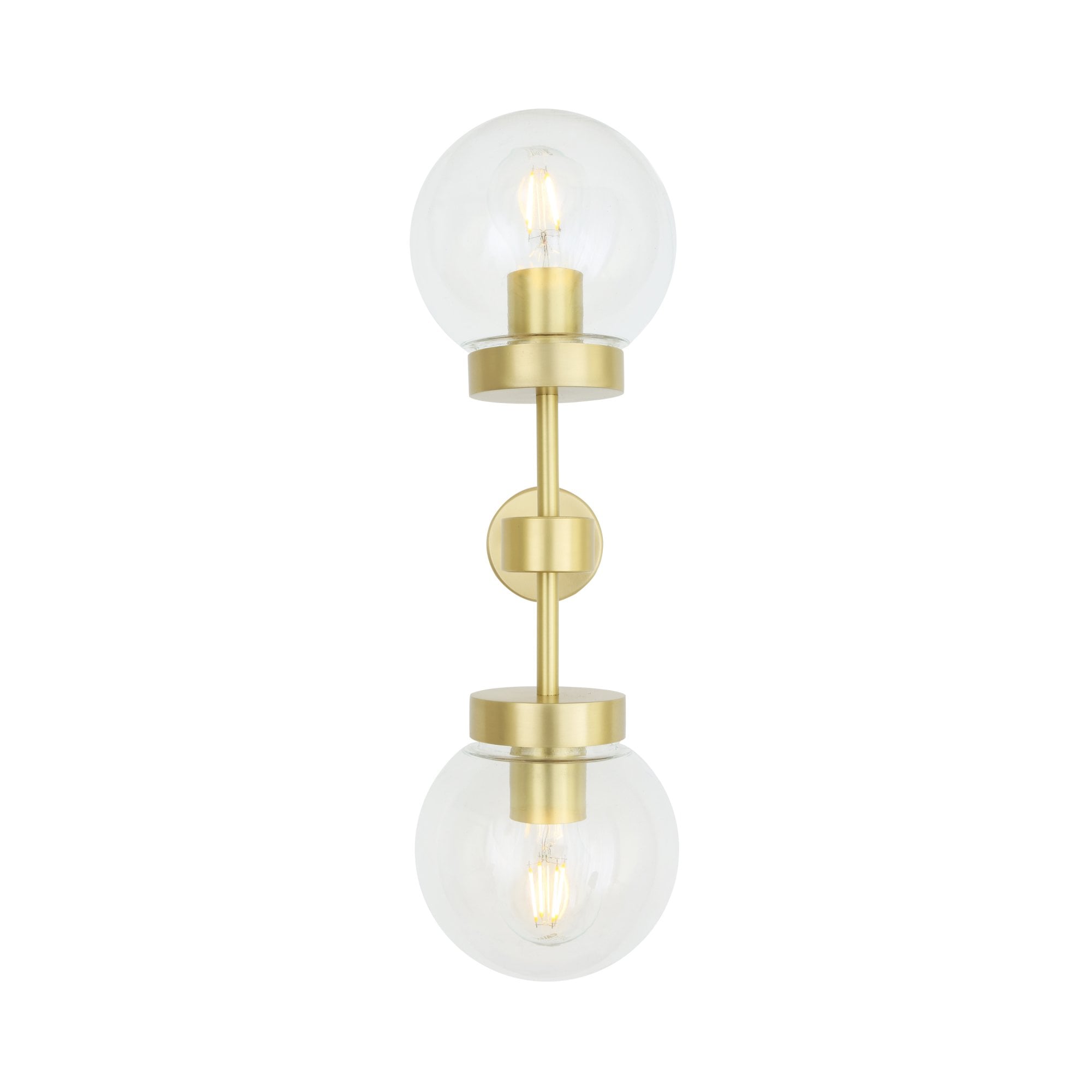 Grange Double Wall Light, Antique Brass, Clear Glass